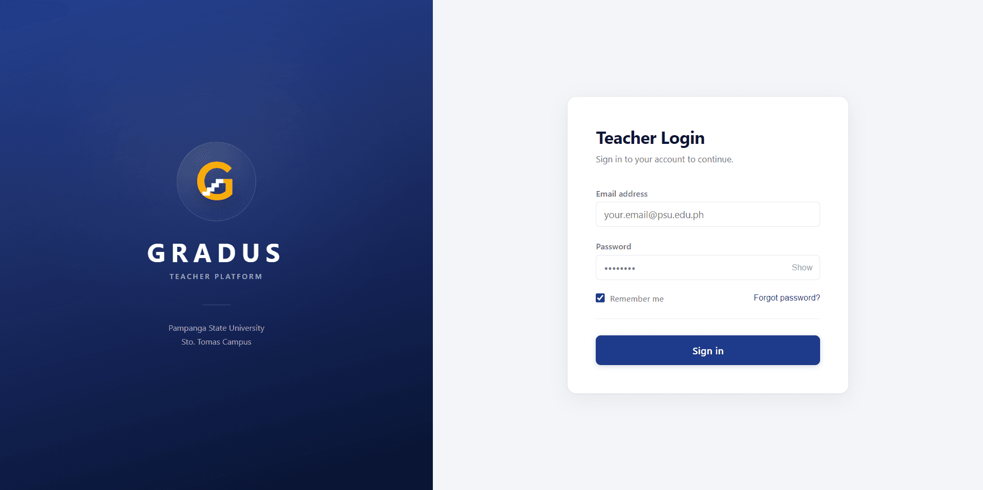 Desktop teacher login screen