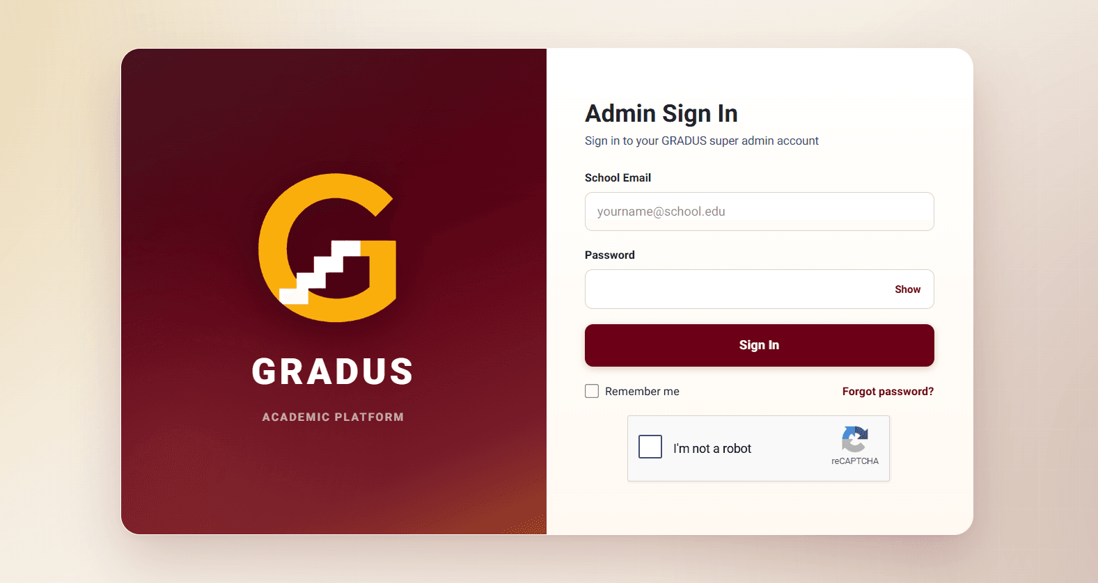 Web admin sign-in screen